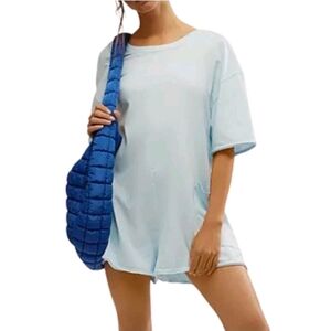 Free People Movement Hot Shot Tee Romper Womens Medium Blue Oversized Pockets